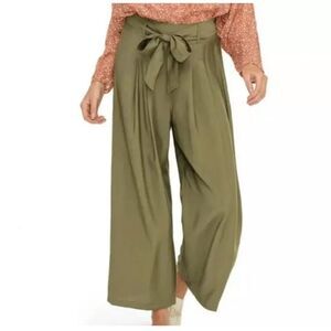 All In Favor Belted Wide Leg Cropped Pants Olive Green Size XXL